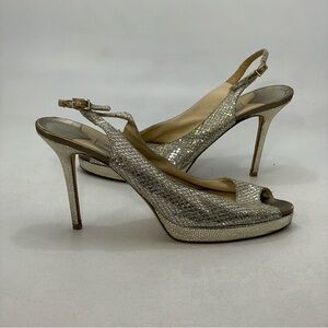 Jimmy Choo Nova Gold Glitter Slingback Heels Peep Toe Sz 42 / 12 US